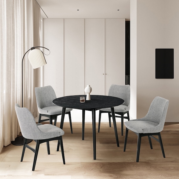 Armen Living Arcadia and Azalea 42" Round Gray and Black Wood 5 Piece Dining Set - SETARDI5AZBLGR42