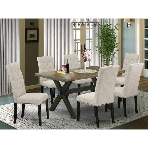 East West Furniture 7 Piece X-Style Dining Table Set - Dark Khaki - X676EL635-7