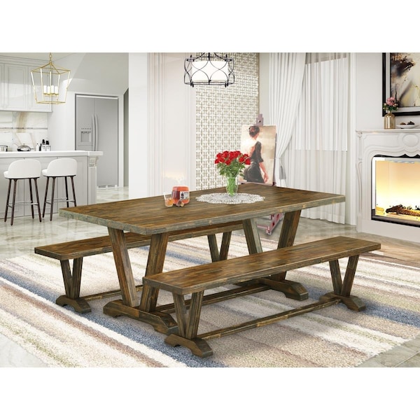 East West Furniture 3 Piece V-Style Kitchen Dining Table Set - Distressed Jacobean - V2-777