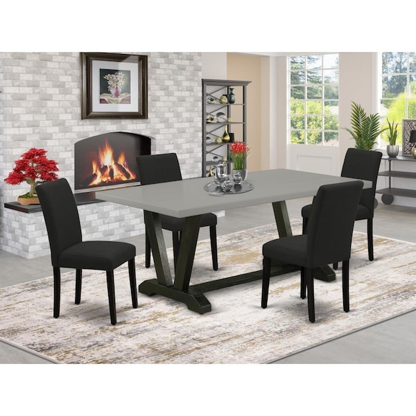 East West Furniture 5 Piece V-Style Wooden Dining Table Set - Black - V697AB624-5