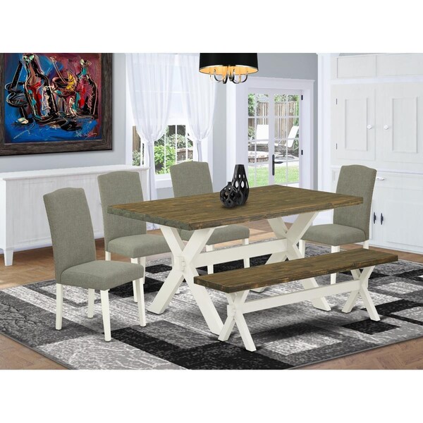 East West Furniture 6 Piece X-Style Dining Room Set - Wire Brushed Black - X076EN206-6