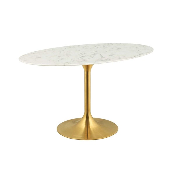 Modway Furniture 54 in. Lippa Artificial Marble Dining Table, Gold White - Oval - EEI-3235-GLD-WHI