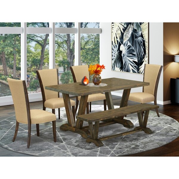 East West Furniture 6 Piece V-Style Dinette Set - Distressed Jacobean - V776VE703-6