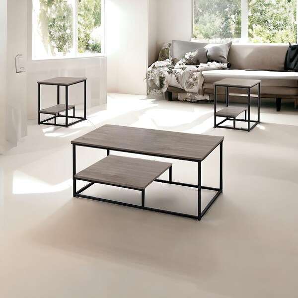 Homeroots Dark Taupe & Black Metal Table Set - Set of 3 - 366092