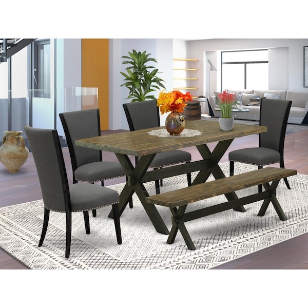 East West Furniture 6 Piece X-Style Kitchen Table Set - Black - X676VE650-6