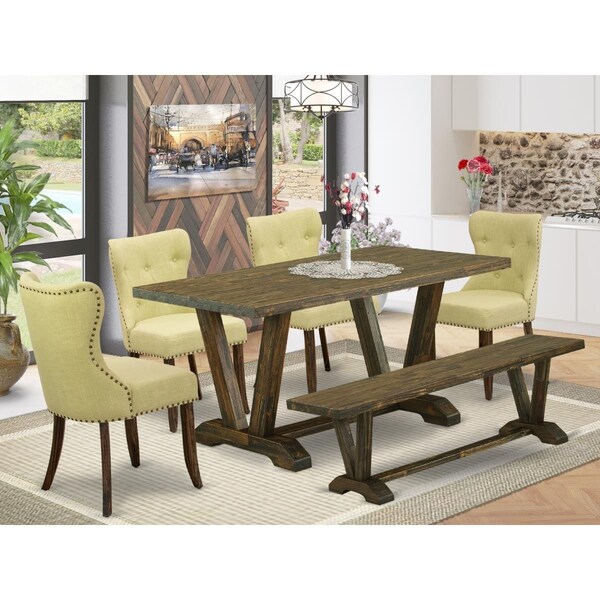 East West Furniture 6 Piece V-Style Kitchen Dining Set - Distressed Jacobean - V776SI737-6