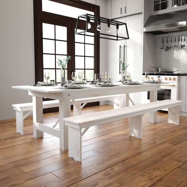 Flash Furniture Rectangle 40.25" W, 108" L, 30" H, Wood, Wood Grain - XA-F-108X40-WH-GG