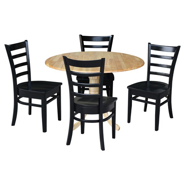 International Concepts 42 in. Dual Drop Leaf Table with 4 Ladder Back Dining Chairs - 5 Piece Dining Set - K01-42DP-C46-617-4