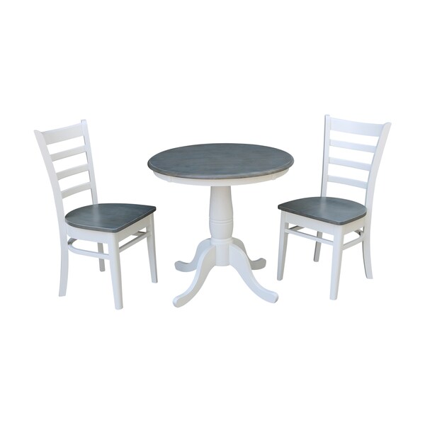 International Concepts Round 30 in Rd Top Pedestal Table, 2 Emily Chairs, White/Heather Gray, 30 in W, 30 in L, 29.1 in H - K05-30RT-C617P