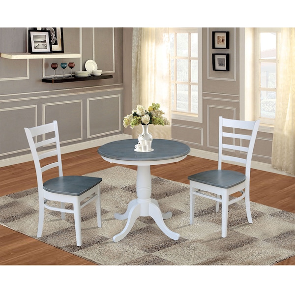 International Concepts Round 30 in Rd Top Pedestal Table, 2 Emily Chairs, White/Heather Gray, 30 in W, 30 in L, 29.1 in H - K05-30RT-C617P