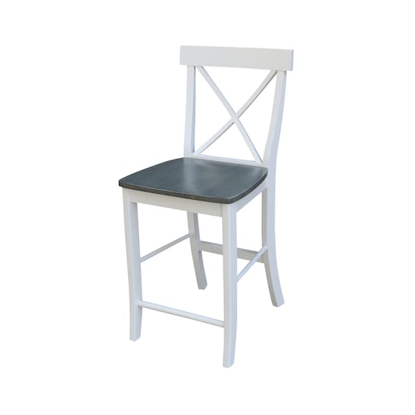 International Concepts Round 36 in Rd Extend Dining Table, 4 X-back Stools, White/Heather Gray, 36 in W, 48 in L, 35.3 in H - K05-36RXT-6B-S6132-4