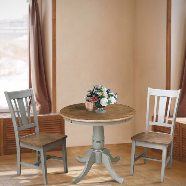 International Concepts Round 30 in Rd Top Pedestal Table, 2 San Remo Chairs, Hickory/Stone, 30 in W, 30 in L, 29.1 in H - K41-30RT-C10-2