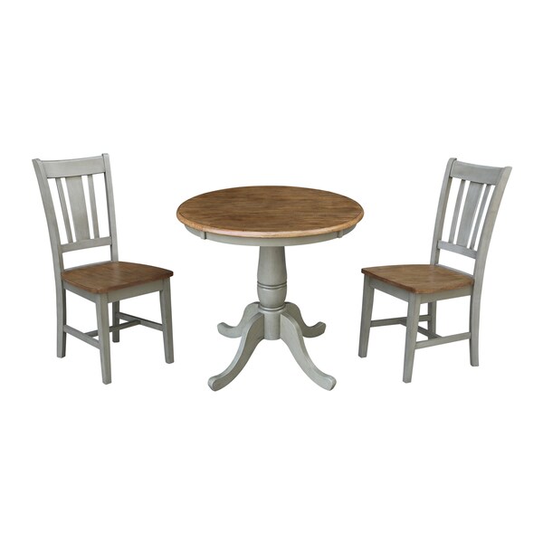 International Concepts Round 30 in Rd Top Pedestal Table, 2 San Remo Chairs, Hickory/Stone, 30 in W, 30 in L, 29.1 in H - K41-30RT-C10-2