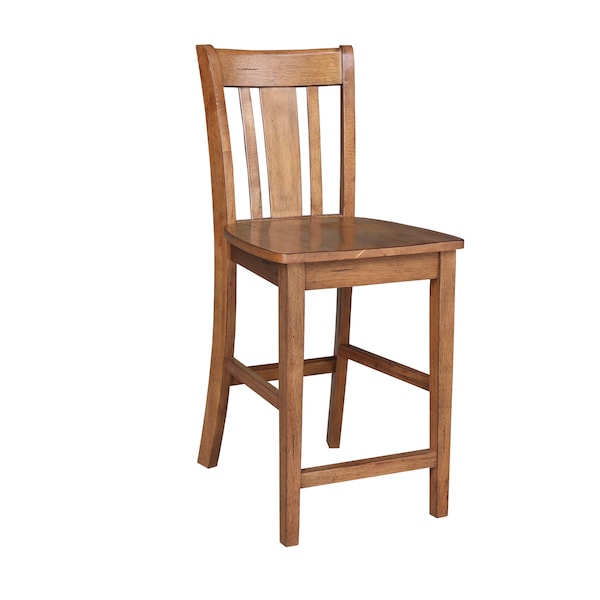 International Concepts Round 36 in Rd Ped Gathering Ht Table, 2 San Remo Stools, Distressed Oak, 36 in W, 36 in L, 35.1 in H - K42-36RT-6B-S102-2
