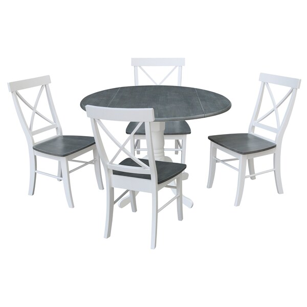 International Concepts Round 42 in. Dual Drop Leaf Dining Table with 4 X-back Chairs - 5 Piece Dining Set, 42 in W, Wood - K05-42DP-C613-4