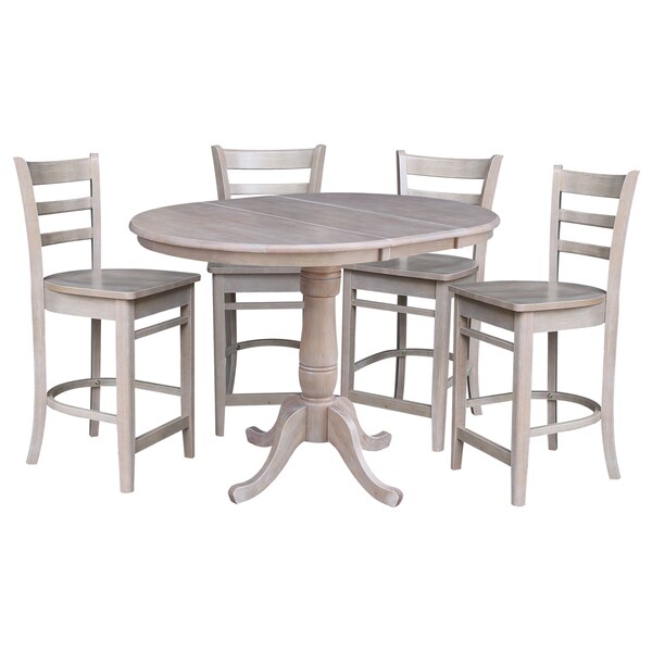 International Concepts 36 in. Round Counter Height Extension Dining Table w/12 in. Leaf and 4 Emily Counter Height Stools - K09-36RXT-S6172-4