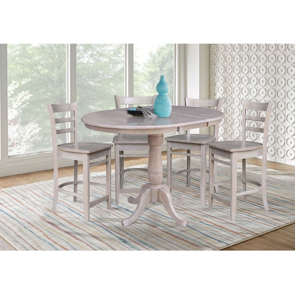 International Concepts 36 in. Round Counter Height Extension Dining Table w/12 in. Leaf and 4 Emily Counter Height Stools - K09-36RXT-S6172-4