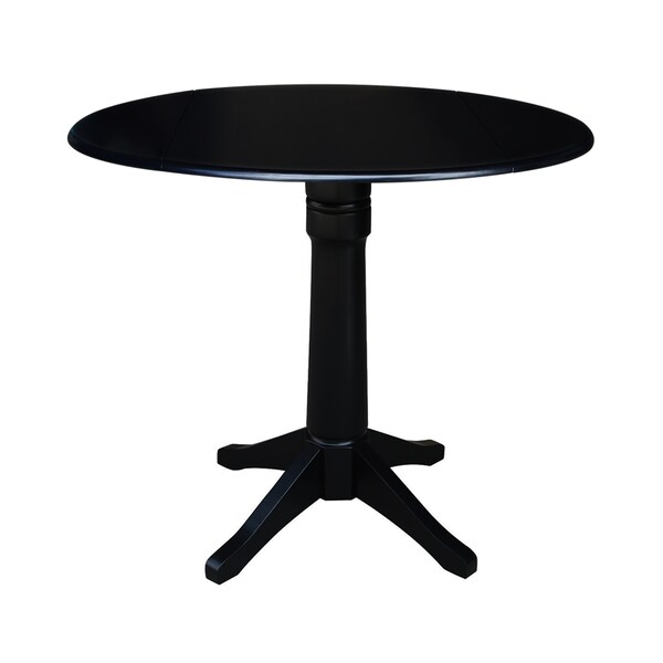 International Concepts Round 42 in Round Dual Drop Leaf Pedestal Table, 36.3 inH, Black, 42 in W, 42 in L, 36.3 in H, Wood - K46-42DPT-27B-6B