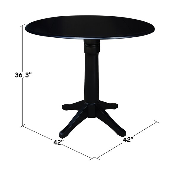 International Concepts Round 42 in Round Dual Drop Leaf Pedestal Table, 36.3 inH, Black, 42 in W, 42 in L, 36.3 in H, Wood - K46-42DPT-27B-6B