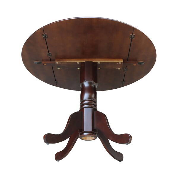 International Concepts Round 42 in Round Dual Drop Leaf Pedestal Table, Rich Mocha, 42 in W, 42 in L, 29.5 in H, Wood - T15-42DP
