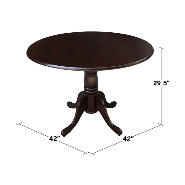 International Concepts Round 42 in Round Dual Drop Leaf Pedestal Table, Rich Mocha, 42 in W, 42 in L, 29.5 in H, Wood - T15-42DP
