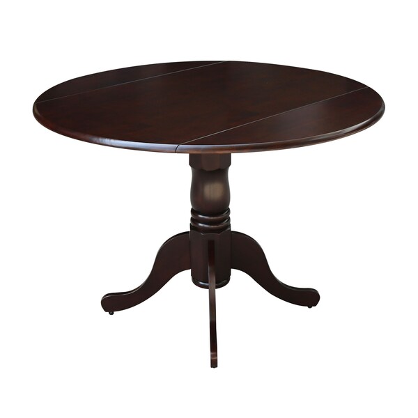International Concepts Round 42 in Round Dual Drop Leaf Pedestal Table, Rich Mocha, 42 in W, 42 in L, 29.5 in H, Wood - T15-42DP