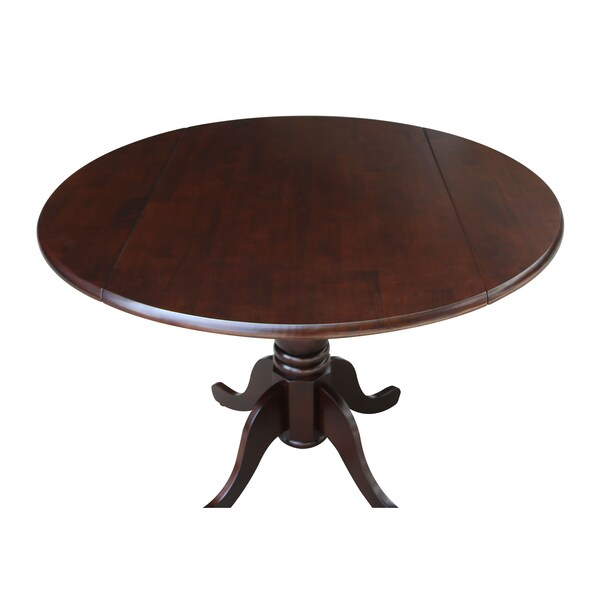 International Concepts Round 42 in Round Dual Drop Leaf Pedestal Table, Rich Mocha, 42 in W, 42 in L, 29.5 in H, Wood - T15-42DP