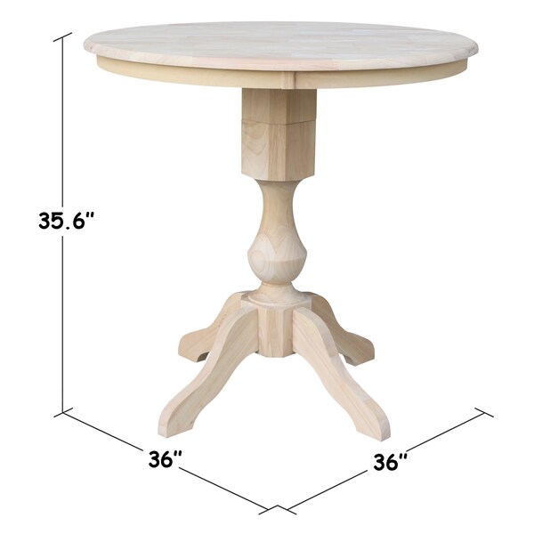 International Concepts Round 36 in Round Top Pedestal Table, 34.9 inH, Unfinished, 36 in W, 36 in L, 35.9 in H, Wood - K-36RT-11P
