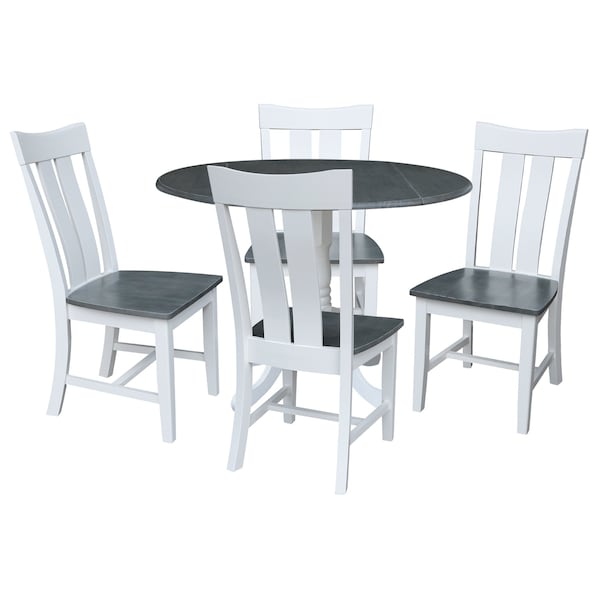 International Concepts Round 42 in. Dual Drop Leaf Dining Table with 4 Slat Back Chairs - 5 Piece Dining Set, 42 in W - K05-42DP-C13-4