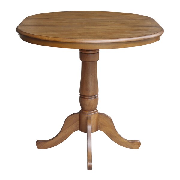 International Concepts Round 36 in Rd Top Pedestal Table, 12 in Leaf, 34.9 inH, Adjustable Height, Pecan, 36 in W, 48 in L - K59-36RXT-6B