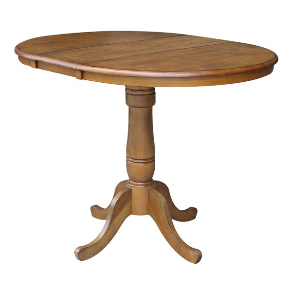 International Concepts Round 36 in Rd Top Pedestal Table, 12 in Leaf, 34.9 inH, Adjustable Height, Pecan, 36 in W, 48 in L - K59-36RXT-6B