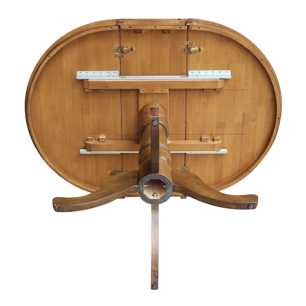 International Concepts Round 36 in Rd Top Pedestal Table, 12 in Leaf, 34.9 inH, Adjustable Height, Pecan, 36 in W, 48 in L - K59-36RXT-6B