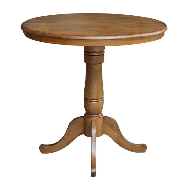 International Concepts Round 36 in Rd Top Pedestal Table, 12 in Leaf, 34.9 inH, Adjustable Height, Pecan, 36 in W, 48 in L - K59-36RXT-6B