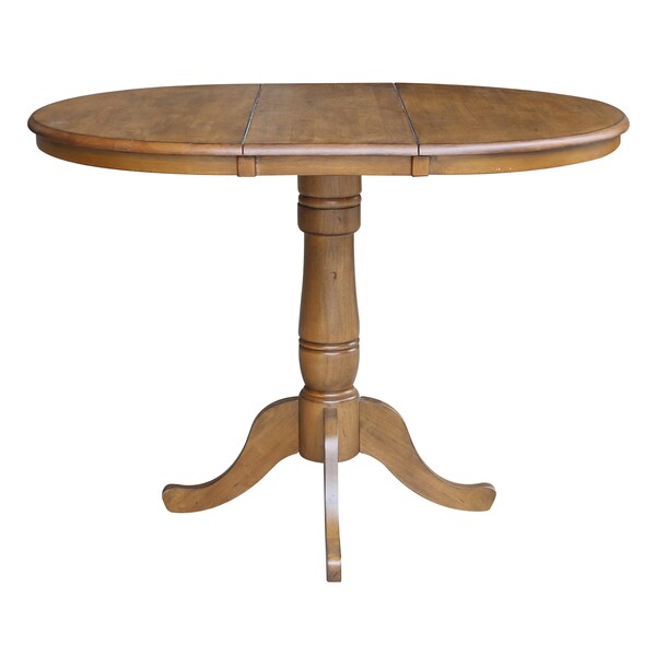 International Concepts Round 36 in Rd Top Pedestal Table, 12 in Leaf, 34.9 inH, Adjustable Height, Pecan, 36 in W, 48 in L - K59-36RXT-6B