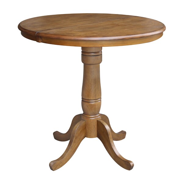 International Concepts Round 36 in Rd Top Pedestal Table, 12 in Leaf, 34.9 inH, Adjustable Height, Pecan, 36 in W, 48 in L - K59-36RXT-6B
