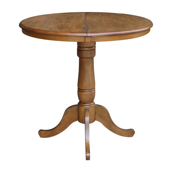 International Concepts Round 36 in Rd Top Pedestal Table, 12 in Leaf, 34.9 inH, Adjustable Height, Pecan, 36 in W, 48 in L - K59-36RXT-6B