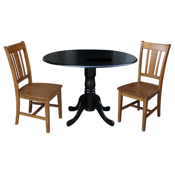International Concepts 42 in. Dual Drop Leaf Table with 2 Splat Back Dining Chairs - 3 Piece Dining Set - K46-42DP-C59-10P