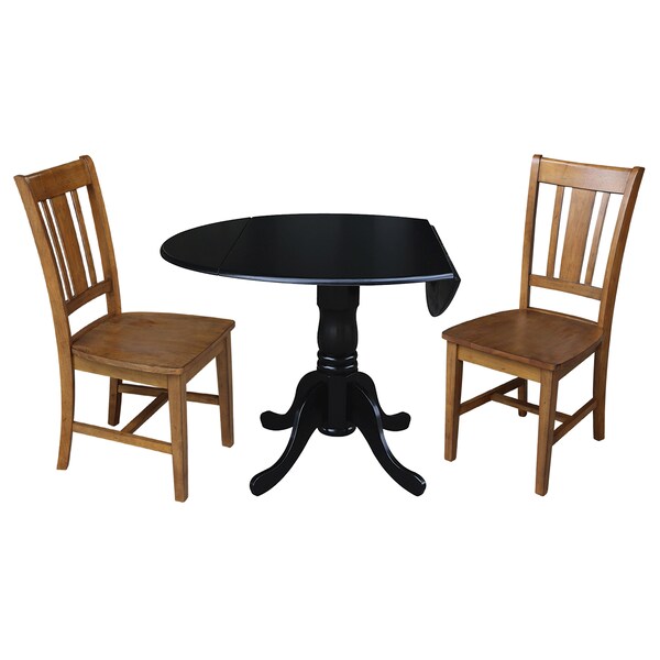 International Concepts 42 in. Dual Drop Leaf Table with 2 Splat Back Dining Chairs - 3 Piece Dining Set - K46-42DP-C59-10P