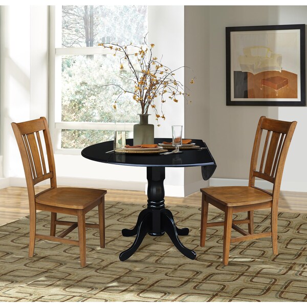 International Concepts 42 in. Dual Drop Leaf Table with 2 Splat Back Dining Chairs - 3 Piece Dining Set - K46-42DP-C59-10P