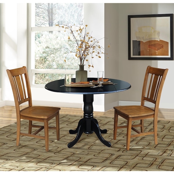 International Concepts 42 in. Dual Drop Leaf Table with 2 Splat Back Dining Chairs - 3 Piece Dining Set - K46-42DP-C59-10P