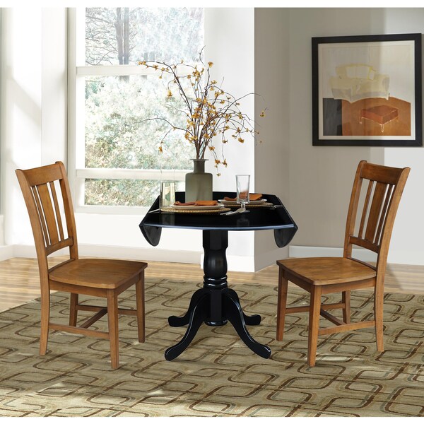 International Concepts 42 in. Dual Drop Leaf Table with 2 Splat Back Dining Chairs - 3 Piece Dining Set - K46-42DP-C59-10P