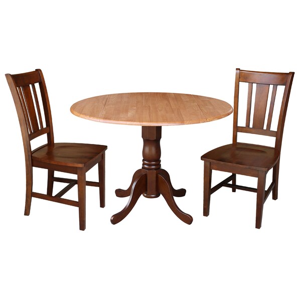 International Concepts 42 in. Dual Drop Leaf Table with 2 Splat Back Dining Chairs - 3 Piece Dining Set - K58-42DP-C581-10P