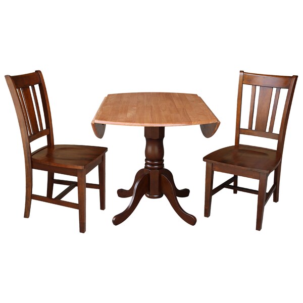 International Concepts 42 in. Dual Drop Leaf Table with 2 Splat Back Dining Chairs - 3 Piece Dining Set - K58-42DP-C581-10P