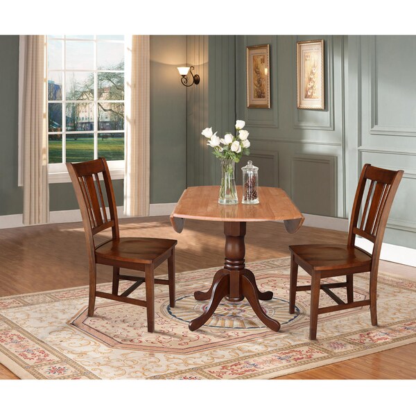 International Concepts 42 in. Dual Drop Leaf Table with 2 Splat Back Dining Chairs - 3 Piece Dining Set - K58-42DP-C581-10P