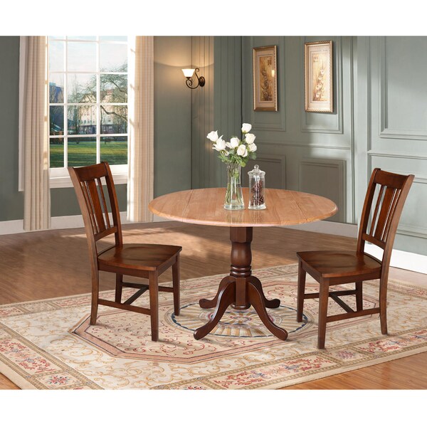 International Concepts 42 in. Dual Drop Leaf Table with 2 Splat Back Dining Chairs - 3 Piece Dining Set - K58-42DP-C581-10P