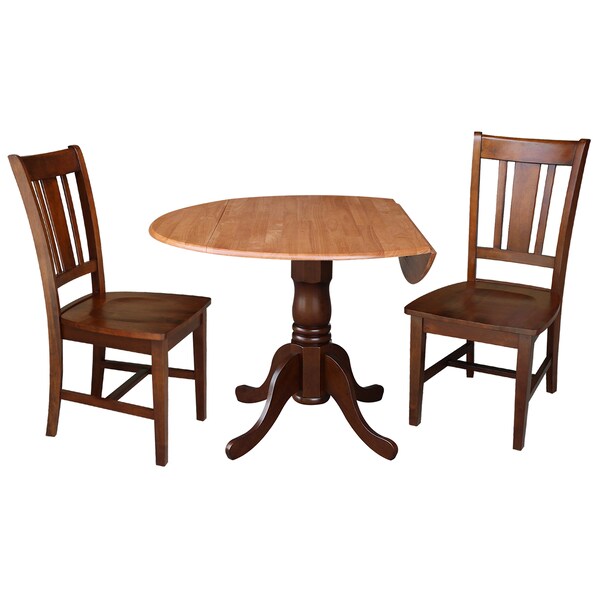 International Concepts 42 in. Dual Drop Leaf Table with 2 Splat Back Dining Chairs - 3 Piece Dining Set - K58-42DP-C581-10P