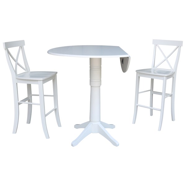 International Concepts Round 42, Round Pedestal Bar Height Table with 2 Bar Height Stools, White, 42 in W, 42 in L, Wood - K08-42DP-27B-S6133-2