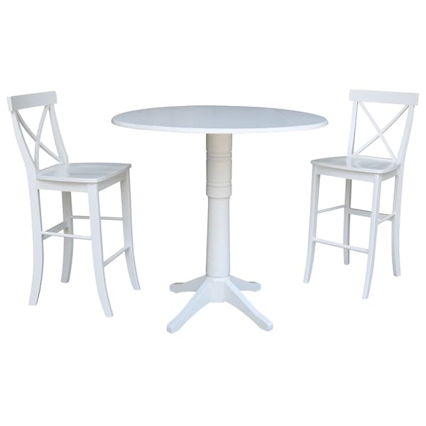 International Concepts Round 42, Round Pedestal Bar Height Table with 2 Bar Height Stools, White, 42 in W, 42 in L, Wood - K08-42DP-27B-S6133-2