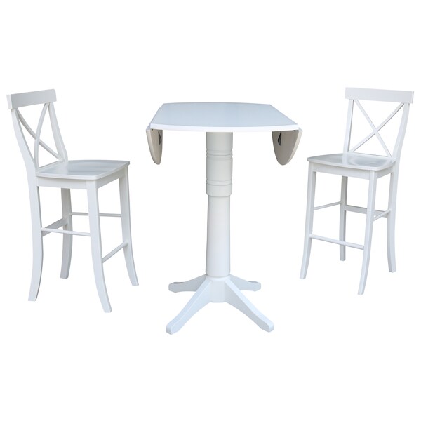 International Concepts Round 42, Round Pedestal Bar Height Table with 2 Bar Height Stools, White, 42 in W, 42 in L, Wood - K08-42DP-27B-S6133-2