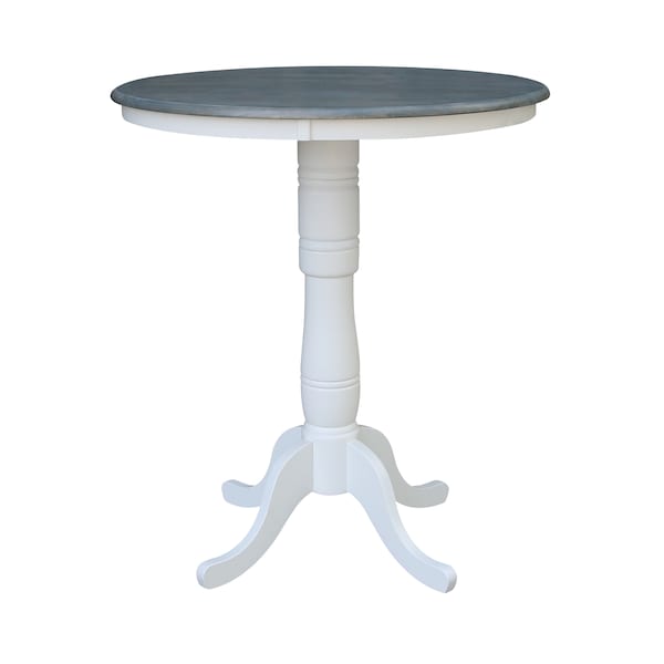 International Concepts Round 36 in Rd Pedestal Bar Ht Table, 2 X-Back Bar Ht Stools, White/Heather Gray, 36 in W, 36 in L - K05-36RT-6B-S6133-2